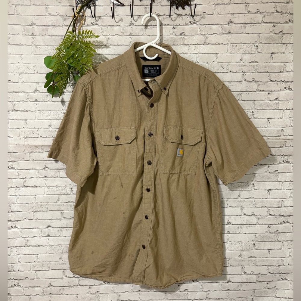 Carhartt Loose Fit Khaki Tan Cotton Short Sleeve Button Down